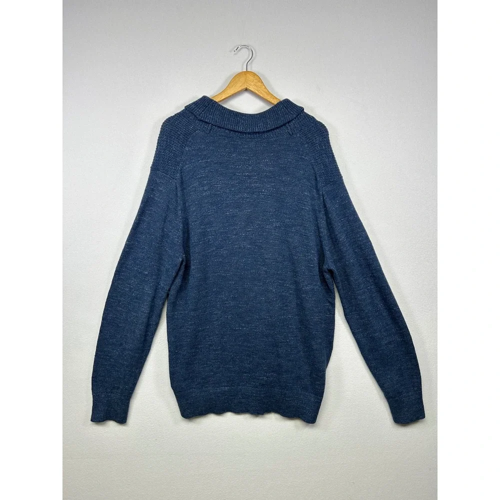 Dark Academia Banana Republic Mens XL Blue Shawl Collar Cotton Pullover Sweater‎